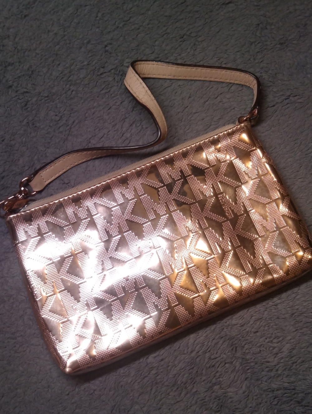 Michael Kors Metallic Rose Gold MK Logo Wristlet Clutch